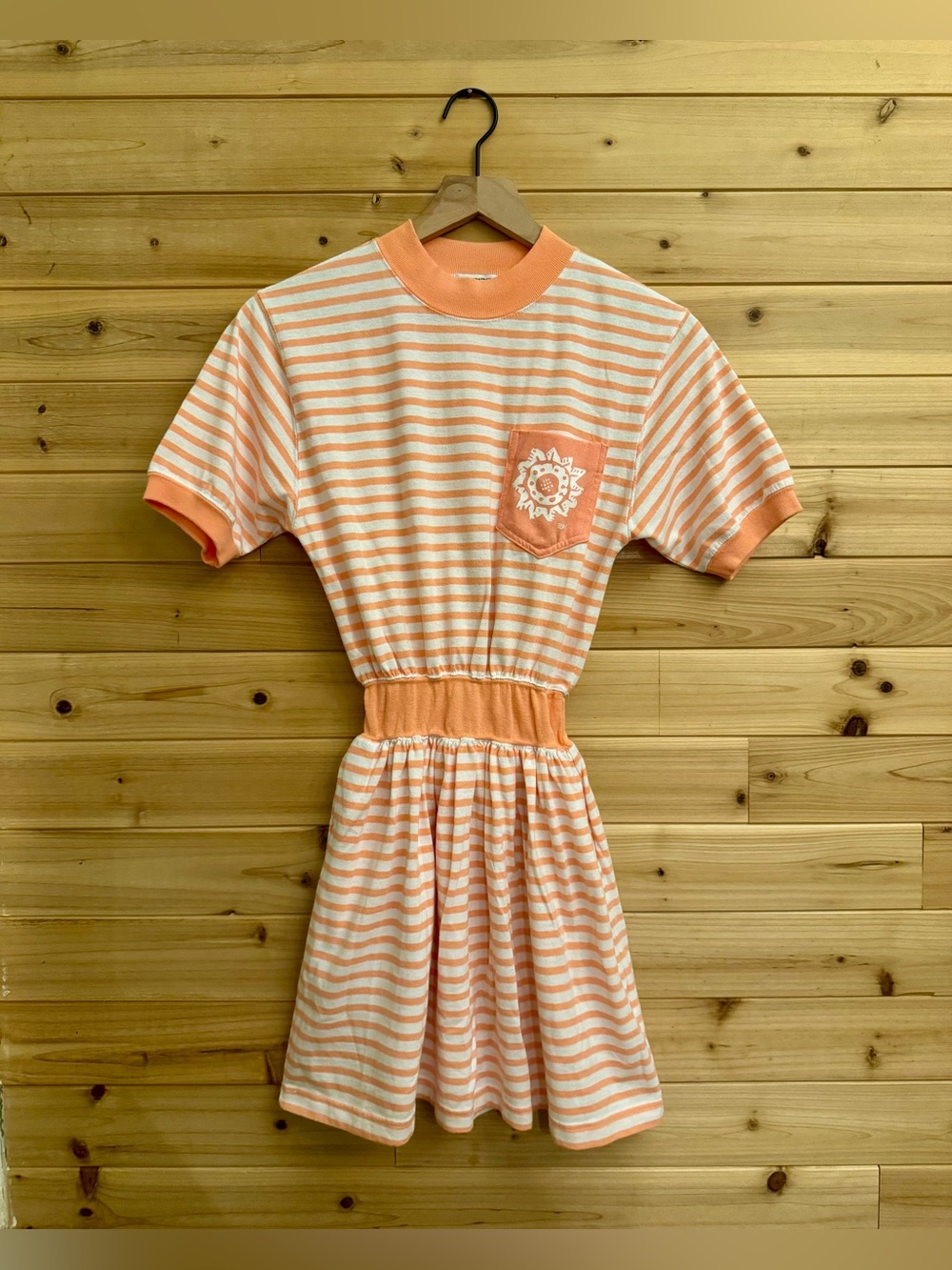 Vintage Esprit Kids Size 11 Girls Short Sleeve Peach Striped Elastic Waist Dress